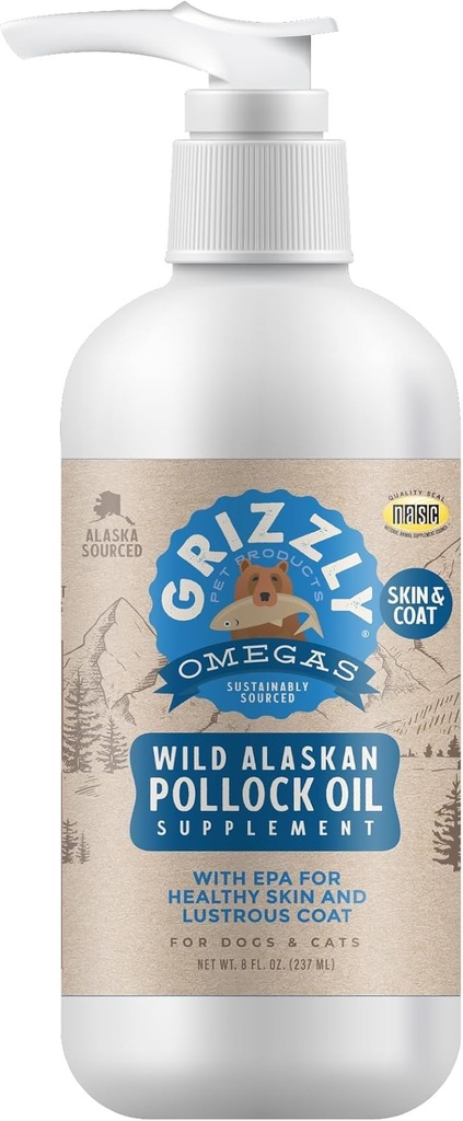 Grizzly Pet produkter Pollock olje hundemat Supplement, 8 Ounce