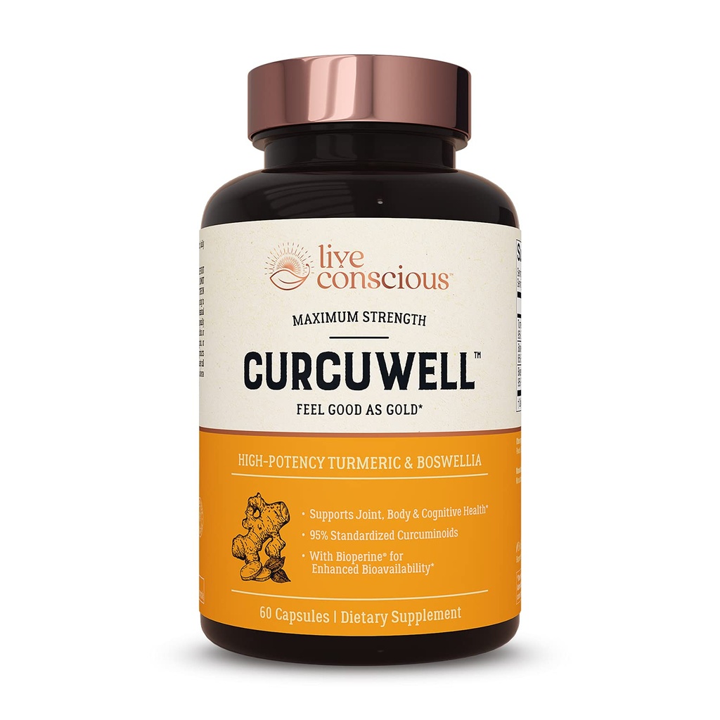 Live Conscious CurcuWell - Curcumin og Boswellia blanding | Maks styrke felles, kroppen og kognitiv støtte - 30 dagers forsyning