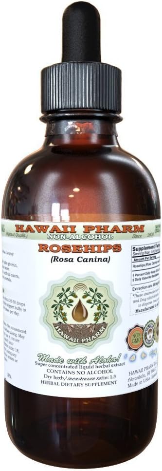 Hawaii Pharm Rose alkohol-fri flytende ekstrakt, organiske rosehipper (Rosa Canina) Glyceritt Naturlig Herbal Supplement, USA 2 fl.oz