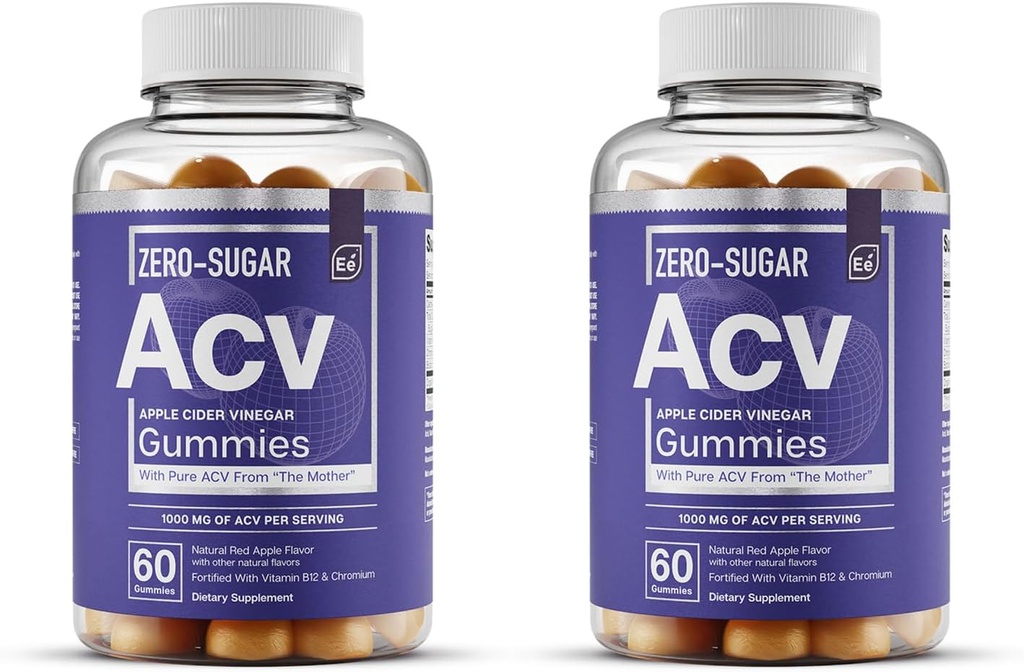 Essential Elements Zero-Sugar ACV Apple Cider Vinegar Gummies fra \"Moren\" - Naturlig-kildet, Vegansk ACV Gummies med Chromium 60 Count (2-Pack)