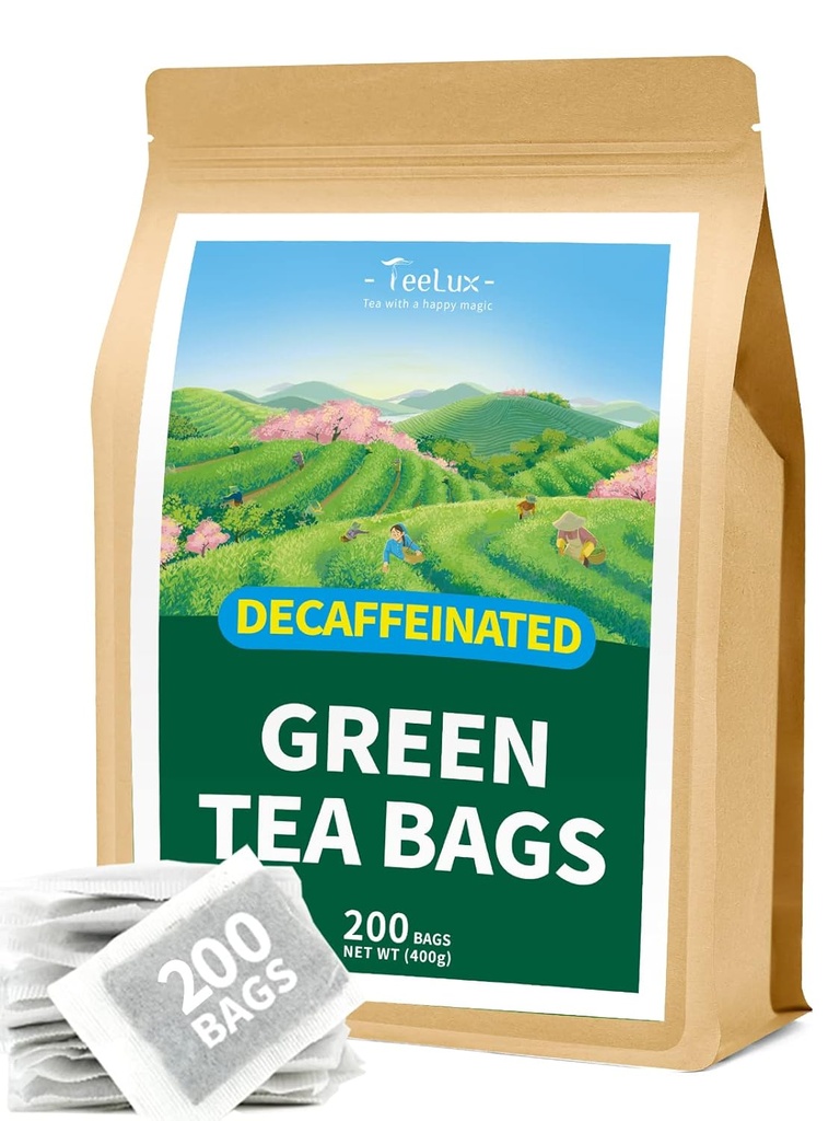 TeeLux Decaf Grønn Tea Vesker, Pure Decaffeinated Grønn Te, Super Antioksidant, Hot & Iced Te, 200 Count