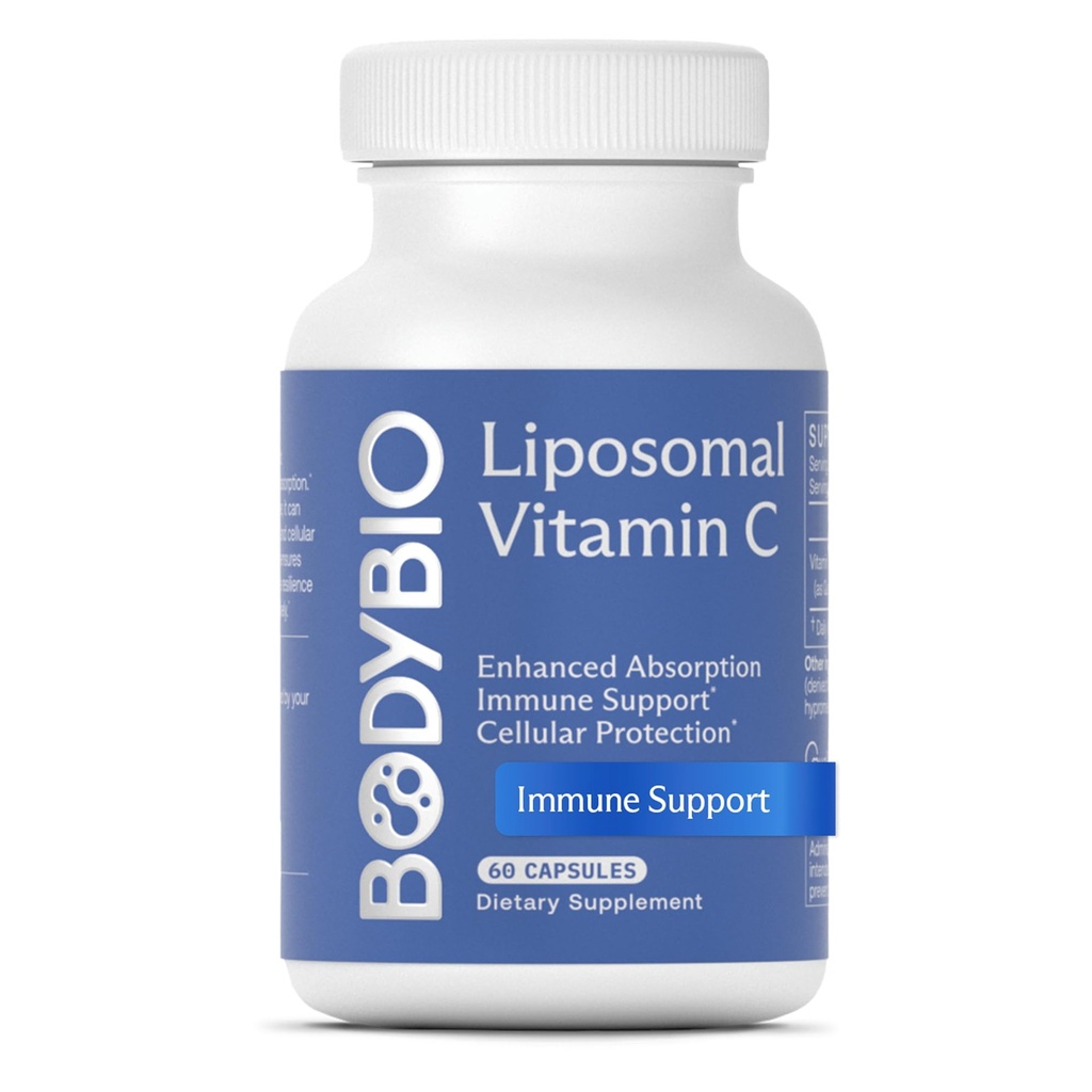 BodyBio Liposomal Vitamin C - Kraftig antioksidant for immunstøtte og cellular helse, ren askorbinsyre med maksimal absorpsjon