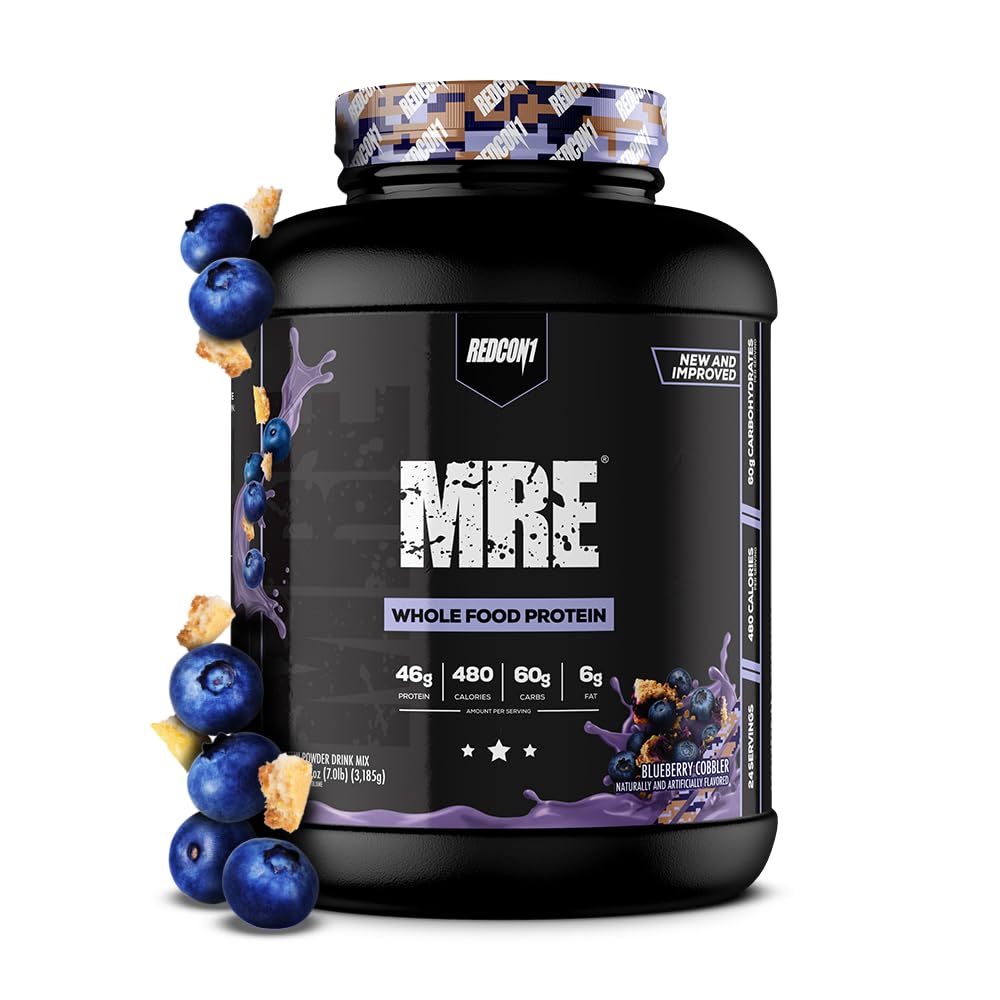 REDCON1 MRE Protein pulver, blåbær cobbler - måltid erstatning protein blanding laget med MCT olje og hele matvarer - Protein med naturlige ingredienser til hjelp i muskelgjenvinning (25 serveringer)