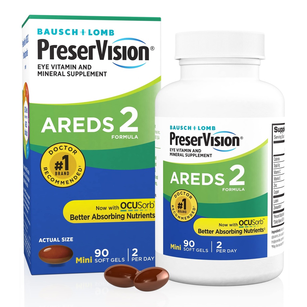 PreserVision AREDS 2 Øyevitaminer, # 1 Eye Doctor Anbefalt merkevare, Lutein og Zeaxanthin Supplement med vitamin C, vitamin E, sink og kobber, 90 Softgels (Minigel)