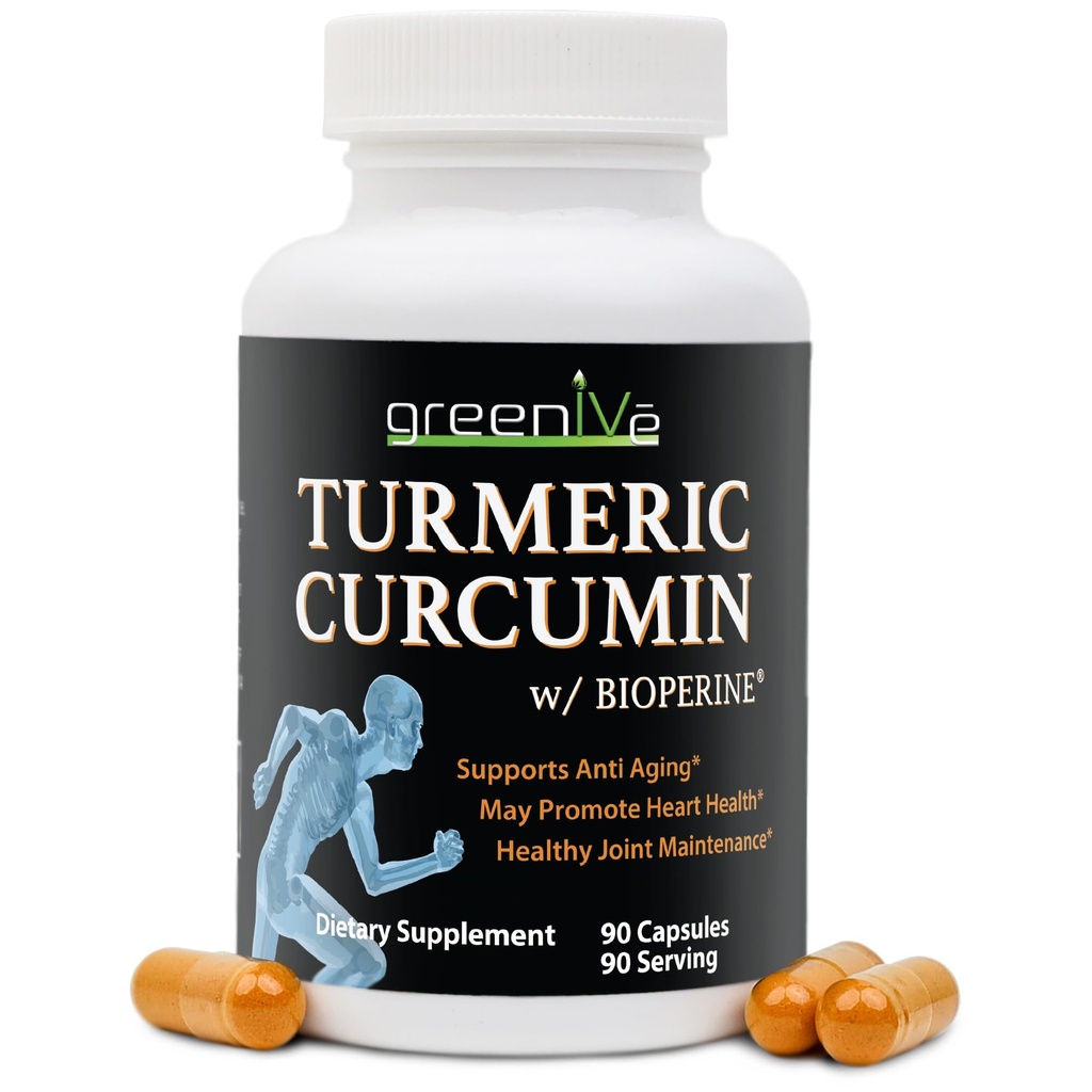 GreenIVe Turmeric Curcumin med BioPerine 90 kapsler med Curcumin 46X høyere absorpsjon