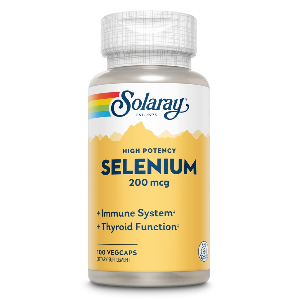 Solaray Selenium, høy styrke, sunn immunsystem, Thyroid funksjon og antioksidant støtte, 100 Vegkaps