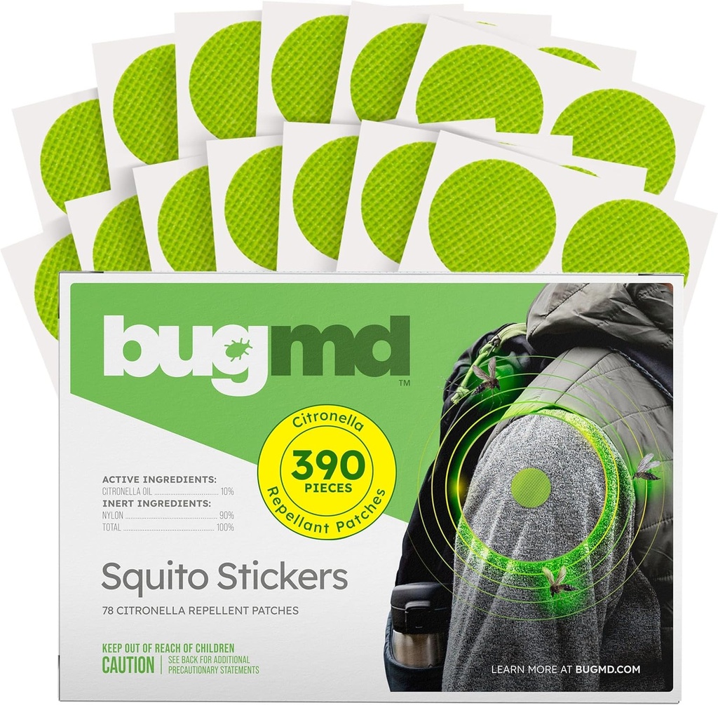 BugMD Squito klistremerker Mosquito Repellent Patch klistremerker for voksne (390 Patches), trygge og effektive insektavvisende patcher for barn, camping, strand og utendørs Essentials