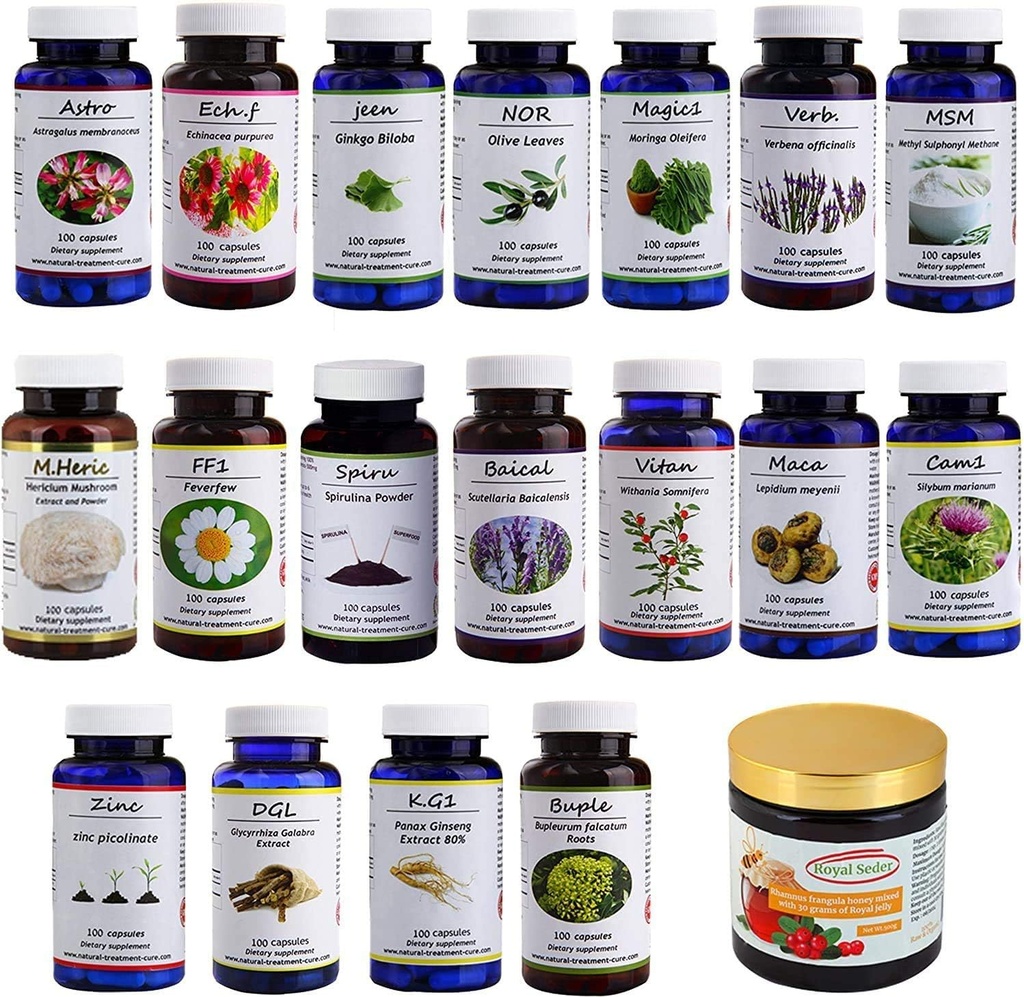 Hekma Center Kosttilskudd Pakke for MS - 18 medisinske urter & Sidr Honning med Royal Jelly - 100% naturlig, ren organisk - Vegan - Kosttilskudd for M.S