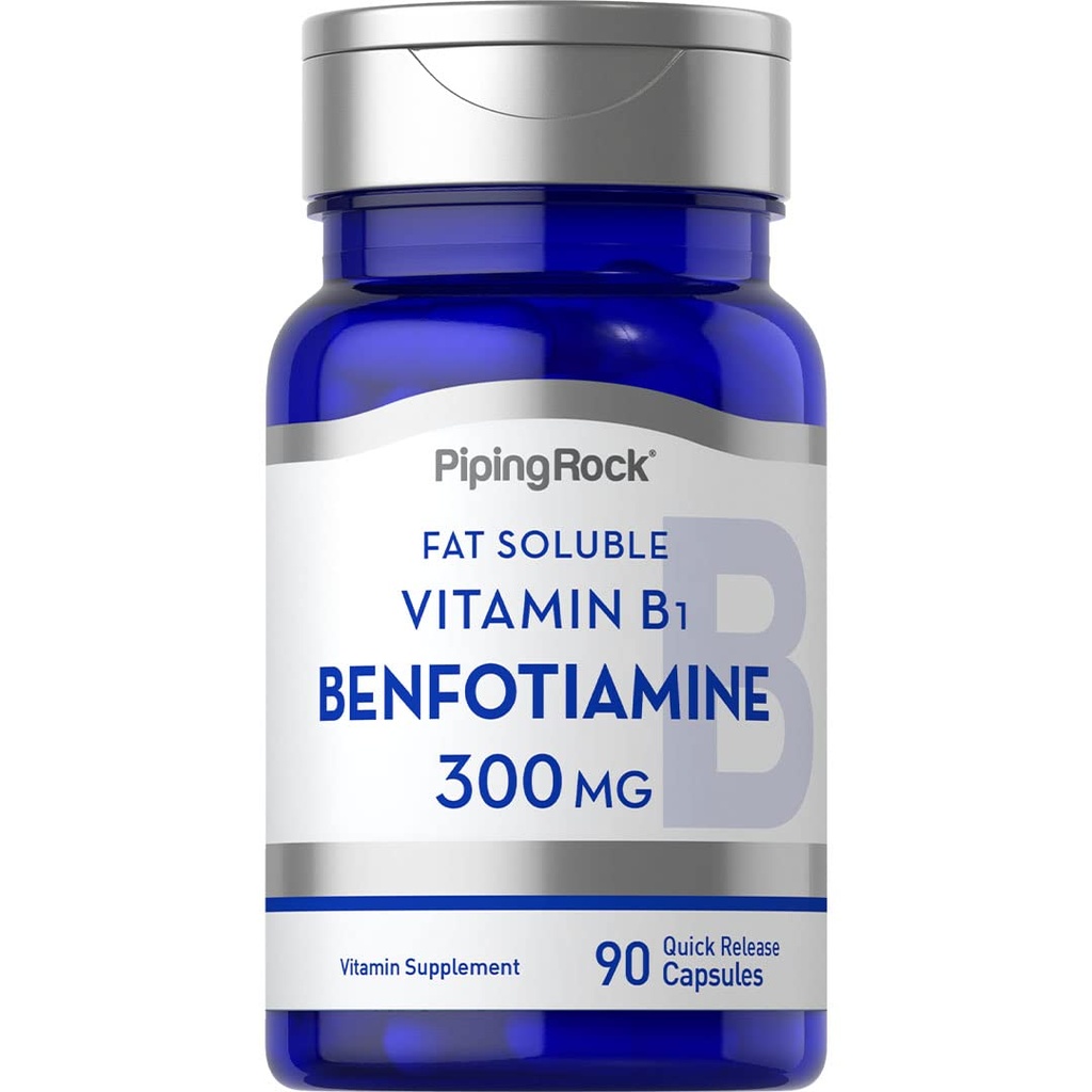 Piping Rock Benfotiamine 300mg | 90 kapsler | Fett løselig vitamin B1 | Ikke-GMO, Glutenfri Supplement