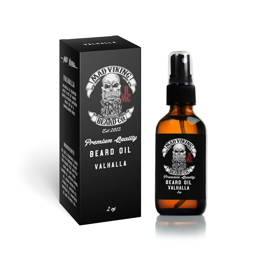 Mad Viking Valhalla Beard Oil - Hydrate, mykt og gro din beard naturlig. Fight Itch Og Dandruff Med En glatt Sandalwood & Vanilla Scent, laget i USA - 2oz