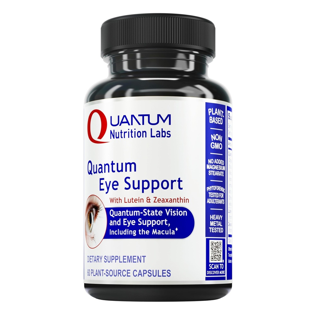 Quantum Nutrition Labs Eye Support - Eye Helse Vitaminer, Lutein og Zeaxanthin Eye Kosttilskudd for voksne og eldre, støtter Macular Helse, Inneholder Bilbær og Carrot - 60 Vegetariske kapsler