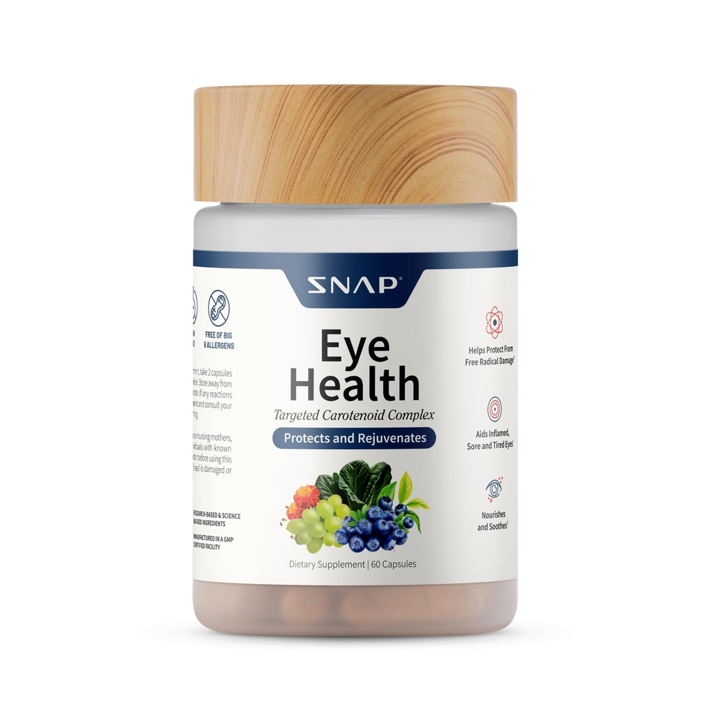 Snap Supplements Eye Health Capsules med lutein, Zeaxanthin, Bilbær & Lycopen – støtter visjon, øyefunksjon og total øyehelse – 60 kapsler
