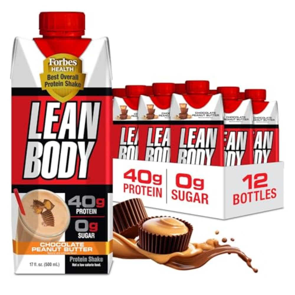 Lean Body Ready-to-Drink Protein Shake, 40g Protein, Whey Blend, 0 Sukker, Glutenfri, 22 vitaminer og mineraler, (Resirkulerbar karton & Lid - Pakke med 12) LABRADA (Chokolate Peanut Butter)