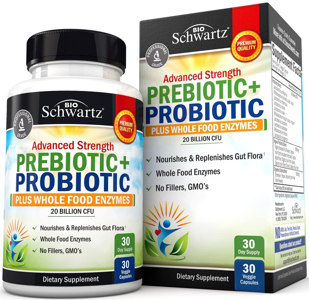 Avanserte prebiotika og probiotika for kvinner og menn, Immune, Digestiv & Gut Helse med L. Reuteri, Inulin Fiber, Digestive Enzymer, Ikke-GMO, Glutenfri, Dairy-Free, 30 Kapsler