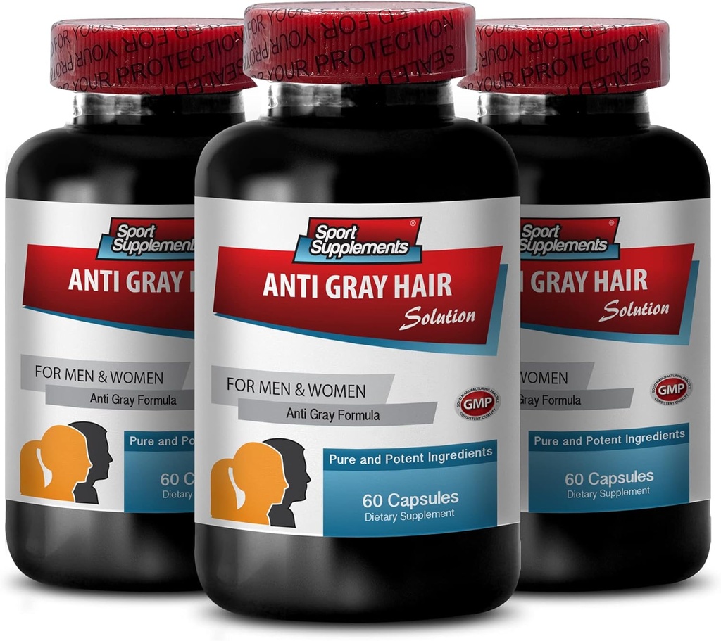 Folinsyre piller - Anti-Gray Hårløsning - Klorophyll piller, Grå Hår Vitaminer, Pantothenic Acid, Nettle, Hårfarge Vitaminer, støtte naturlig hårfarge, Sag Palmetto, (3 flasker - 180 kapsler)