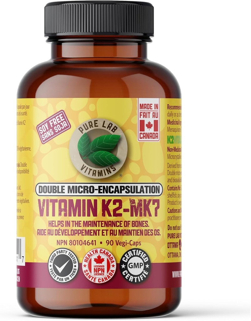 Pure Lab vitaminer vitamin K2 MK7, 90 Vegi-kapsler laget i Canada