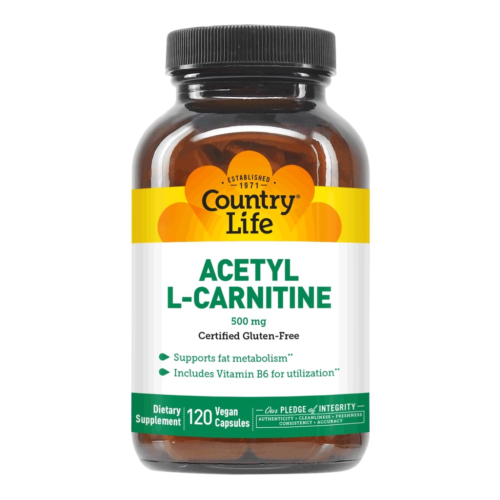 Country Life Acetyl L-karnitin, 500 mg, med B-6 - 120 Vegan Capsules