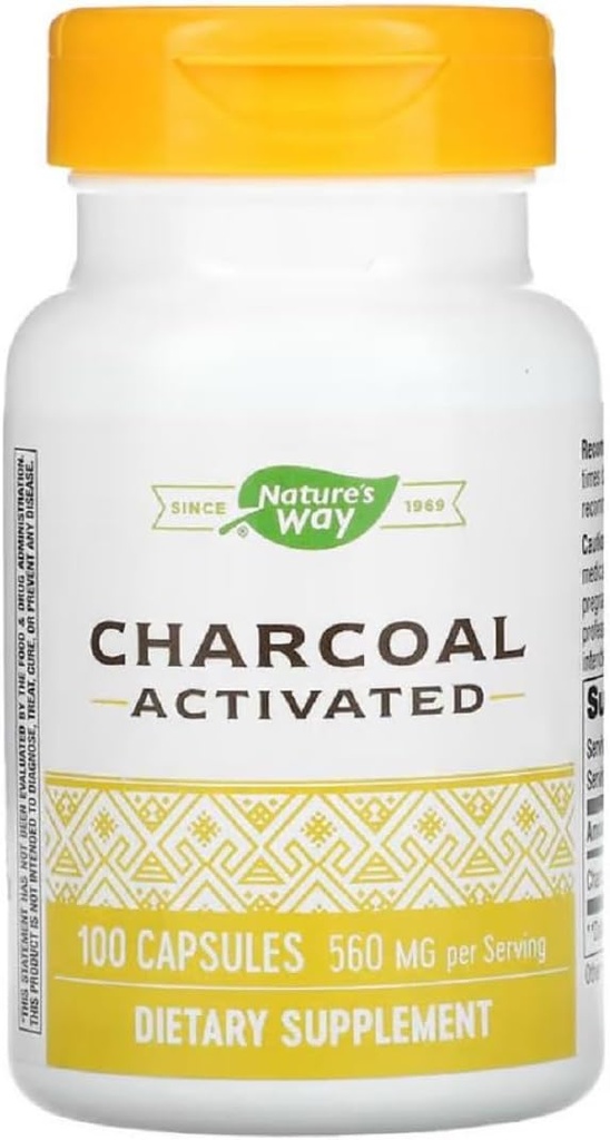 Natures Way Aktivert Charcoal Intestinal Cleanser Capsule, 260 mg - 100 per pakke - 3 pakker per tilfelle.3