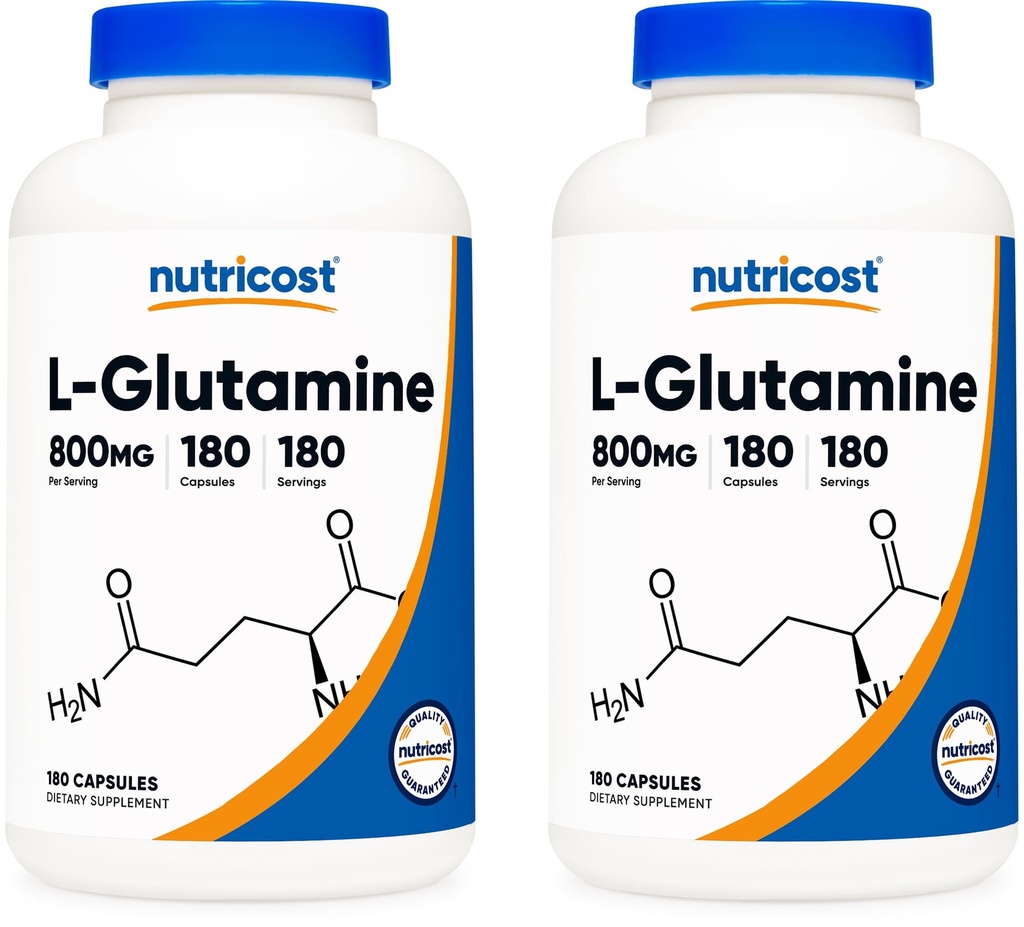 Nutricost L-Glutamin 800 mg, 180 kapsler (2 flasker)