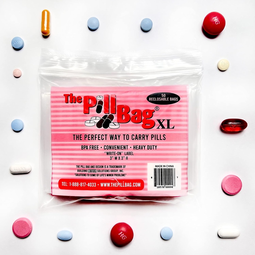 Medicine Pill Organizer, Labels for AM/PM, Resealable, Portable, Disposable Pouches for Medicine, Vitamins, Gummies,Plastic Pill Bags for Travel, Walks XL Size |100 Count (2 Packs of 50)