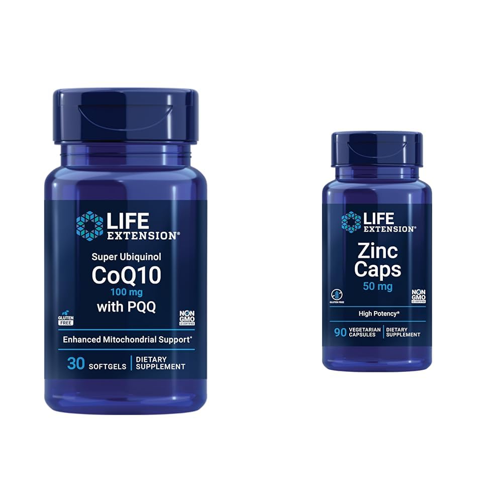 Livsforlengelse Super Ubiquinol CoQ10 med PQQ, CoQ10, PQQ, shilajit, hjertehelse og sink Caps, sink 50 mg, sink Citrat, støtte kroppens immunforsvar