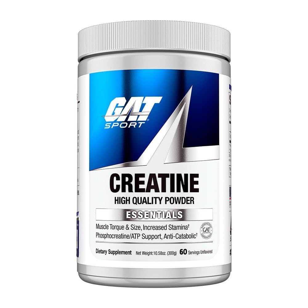 GAT SPORT Kreatin Monohydrat 300 gram pulver, styrke, hjerne helse, antioksidant, utholdenhet, for menn og kvinner, uslavored, 60 serveringer