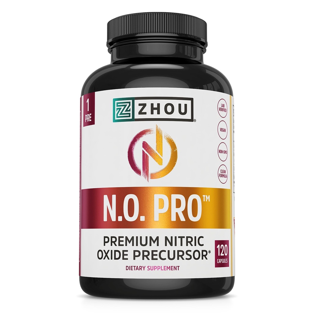 Zhou N.O. Pro - Premium Nitric Oxid Supplement for menn og kvinner, hjerte, muskel og blod støtte med beet Root & L Arginine, naturlig nitric Oxid Booster - 120 Veggie kapsler