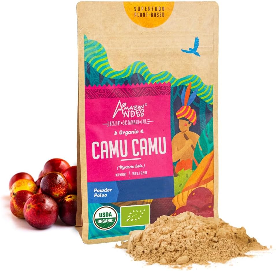 Andes Camu Fruit Powder (Myrciaria dubia) - rik på vitamin C & askorbinsyre - Immunostimulant & vedlikeholde hjerneaktivitet - Ikke GMO, Vegan