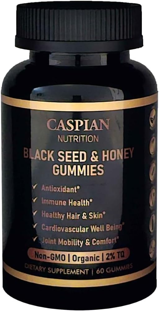 Sort frø og honning gummier med Biotin og vitamin C, organisk, ikke-GMO, 2% TQ, 60 gummier