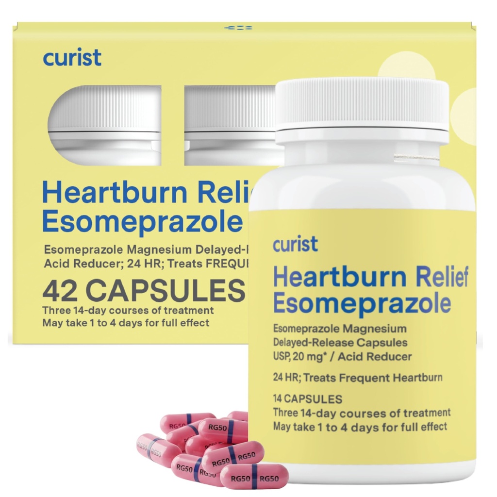 Curist Esomeprazol 20 mg Kapsler Forsinket - Acid Reflux Medisin for Heartburn Relief - 42 Count Capsules - Acid Reflux Relief