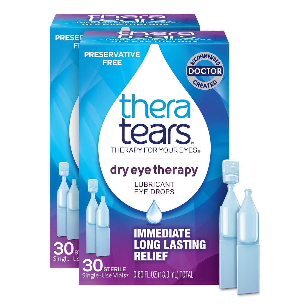 TheraTears Tørr Øyeterapi Øyedråper for tørre øyne, Preservative Free, 30 Hviter, 2 Pakke