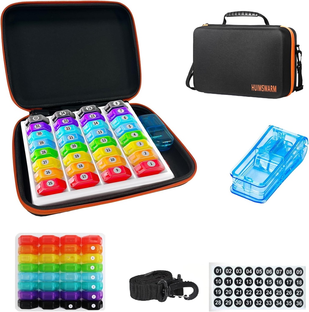 Månedlig Pille Organizer 1Time En dag,Pill Organizer Månedlig 1Time En dag med 32 daglige sammenligninger & 1Pill Cutter & 1Travel Case & 1Shoulder stropper & 2PCS 31 dagers klistremerke. Komfortabelt håndtak.