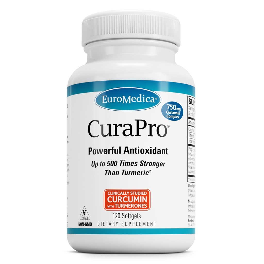 EuroMedica CuraPro - Antioksidant Supplement for hjerne og hjerte helse - Diett Supplement med høy potens Curcumin Complex - Nyre, lever og immun helse støtte - 120 Softgels
