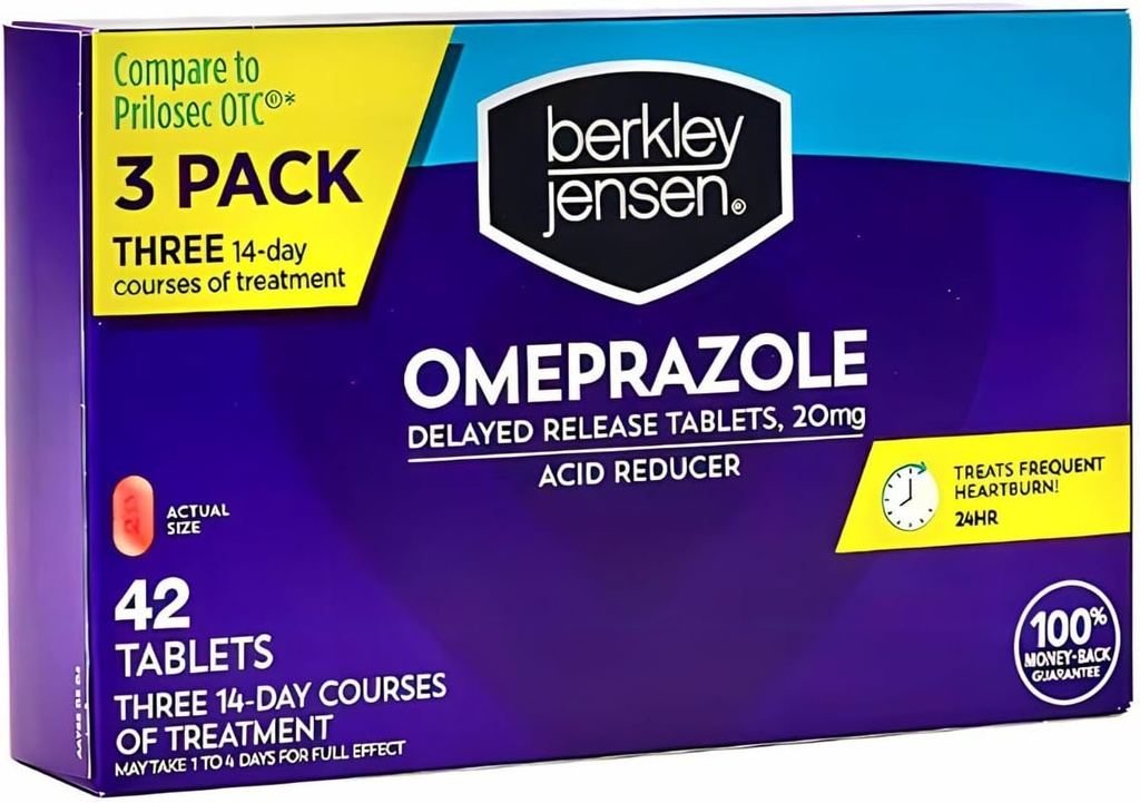 berkley jensen Omeprazol 20 mg forsinket releasetabletter - Heartburn Medisin- Acid Reduser Piller - Behandlinger Hyppig Heartburn - 3 x 14-dagers kurs, 42 Antall Totalt (Pack of 1)