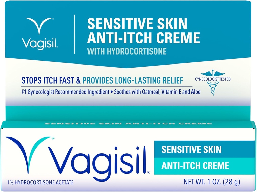 Vagisil Feminine Anti-Itch Krem for kvinner, sensitive hudformula med hydrokortison, hjelper med å lindre Yeast infeksjon irritasjon, Gynekolog testet, Sotter og kulde, 1oz (Pack of 1)