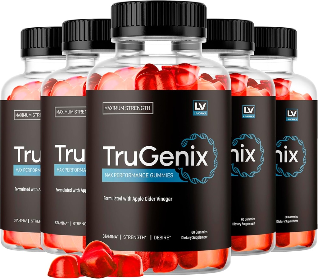 (5 Pack) TruGenix Gummies, TruGenix Gummies for menn, offisielle TruGenix Gummies Avansert Formula, TruGenix ACV Gummies, TruGenix Støtte Supplement Gummies, Premium Formula, 300 Gummies i 5 måneder