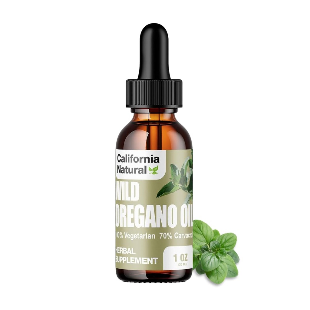 Wild Oregano Oil 1oz Flaske - California Natural - Immunsystem & Digestiv Support - Fremme Gut helse og sunn digestion - 100% vegetarisk - 70% Carvatrol - Herbal Supplement - 1oz