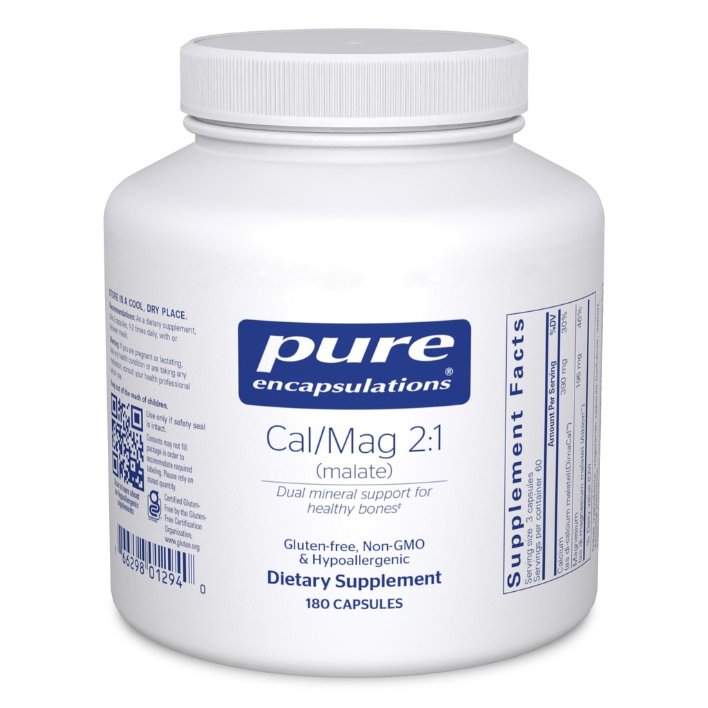 Rene innkapsler Cal/Mag (Malate) 2:1 - Kalsium og magnesium (Malate) - Bein Helse Supplement* - Optimal absorpsjon - Vegan & Glutenfri - 180 Kapsler