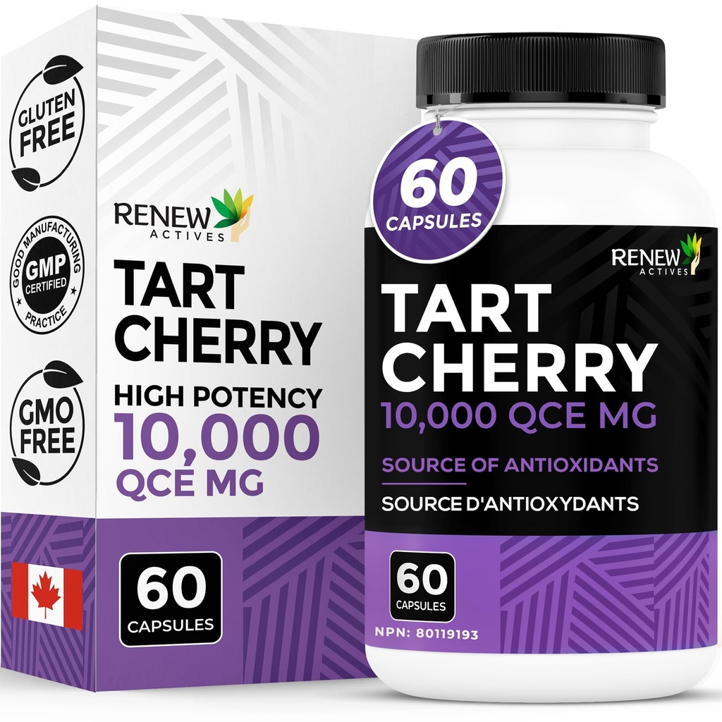 Forny Actives Tart Cherry Extra 500mg per 2 kapsler – høy potens Antioksidant for gratis radikal beskyttelse og velvære – 60 enkle å svelge kapsler – laget i Canada