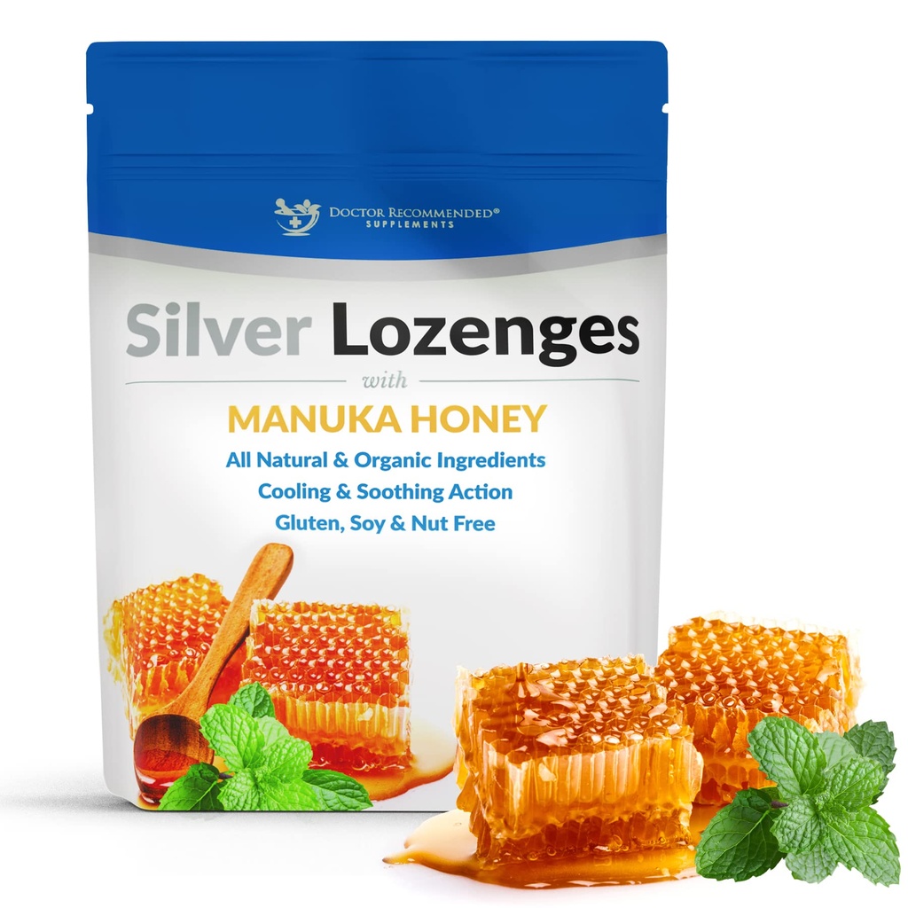 Sølv Lozenger med økologiske Manuka Honning og vitamin C - All-Naturlig Nano Silver 45-50mcg 60 PPM Colloidal Silver Mineral dråper for å støtte immunsystem, Soothe, kul Cough & Throat, 24-Lozenges