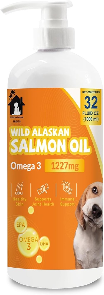Salmonolje for hunder og katter | Omega 3 Fish Oil Supplement for sunn hud & Coat, Joint & Bone Support, Allergi Relief & Inflammasjonsforsvar | 32oz