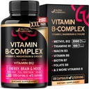 Vitamin B-kompleks for menn og kvinner - laget i USA - B-kompleks: B1, B2, B3, B5, B6, B7, B8, B9, B12 med vitamin C, Choline, Inositol - Energi, hjerne og hjerte støtte Supplement, 120 Vegan Kapsler