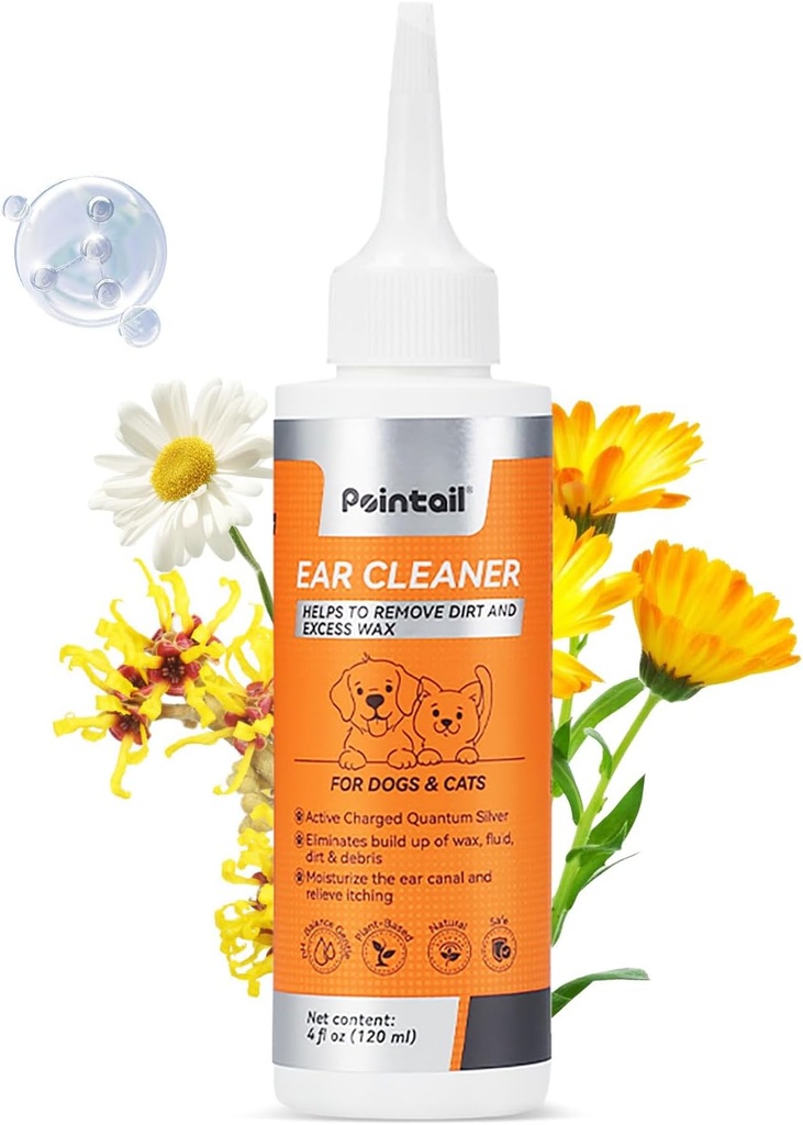 Hunde øredråper, hunde øret renere og infeksjon behandling, hunder og katter øre rengjøring løsning Quantum sølv ichy relief irritation & Wax Build-Up Deodorizing Remover- 4oz