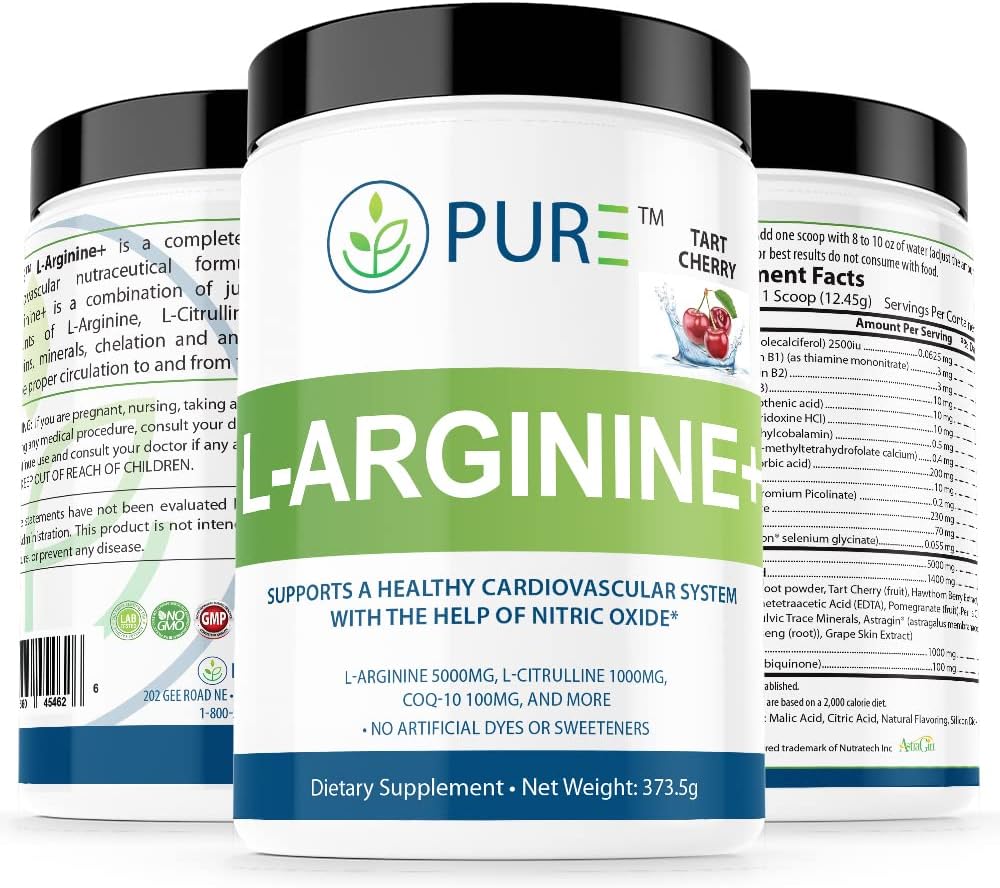 PURE L-Arginine+ L- Arginine+, L-Arginine L Citrulline CoQ10 og mer! Støtte for blodtrykk, kolesterol, energi, blodflyt, muskelutvikling og mer (tropisk mango)