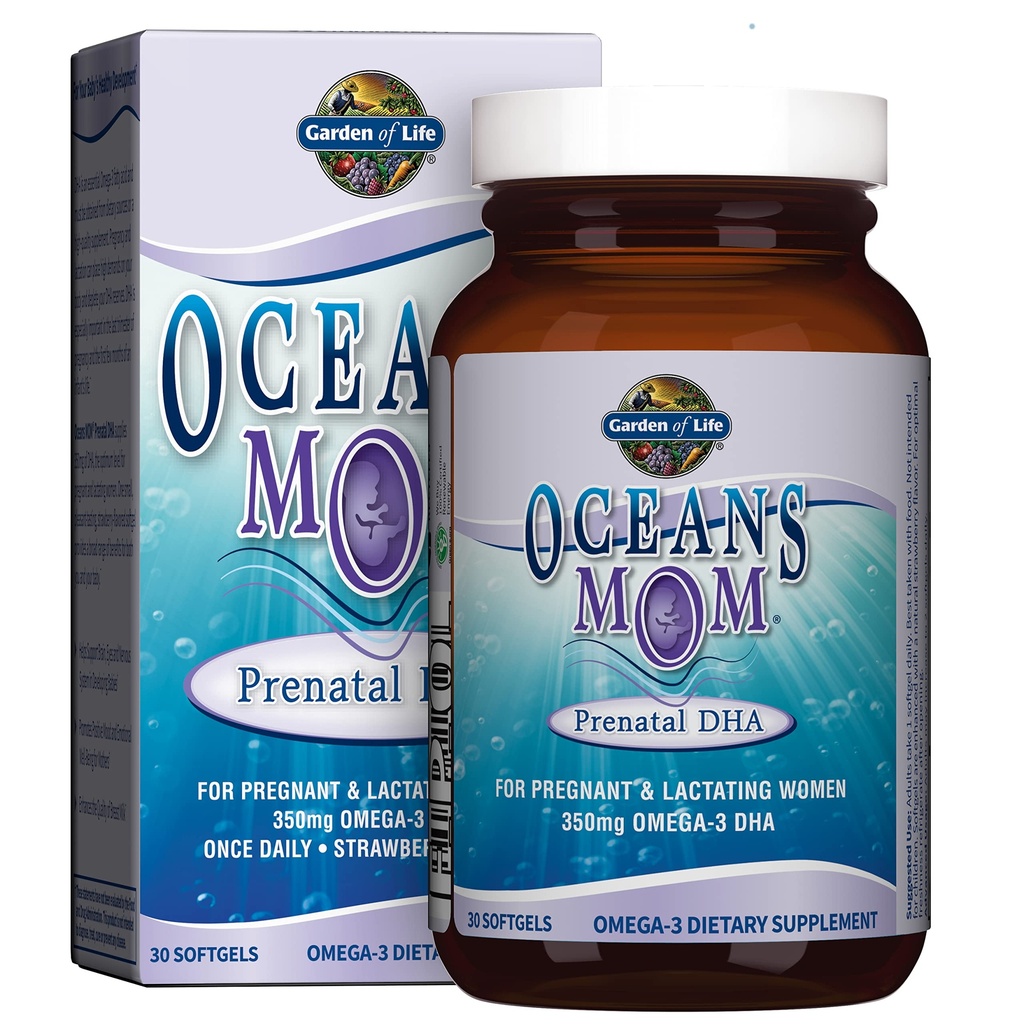 Livshage Oceans Mamma Prenatal Fish Oil DHA, Omega 3 Supplement - Jordbær, 350 mg Prenatal DHA Graviditet fisk olje støtte for mødre, Babys Helse og øye utvikling, 30 små Softgels
