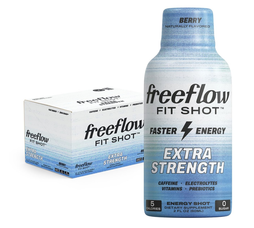 Freeflow Fit, Extra Styrke Energy Shot, Berry (2 Ounce Shot, Pakke med 12) - 150mg Caffeine Per Shot, Zero Calorie, Zero Sugar Energy Shot...