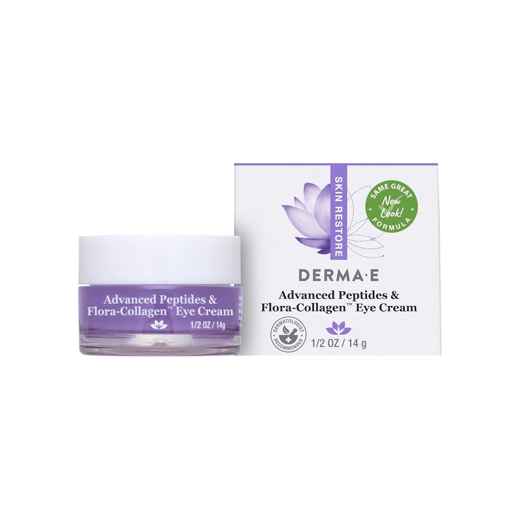 Derma E avanserte peptider og vegansk flora-kollagen øyekrem – dobbel handling kollagen øyekrem med peptidkompleks – firming & Hydrating under øyebehandling – all naturlig moisturizer cream, 0,5oz