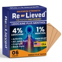 Re-Leved 4% Lidocaine Patches med Menthol - Maks styrke smertelindring for rygg, kne og muskelsmerter - raskt-virkende medisinske patcher - laget i USA - 6 greve