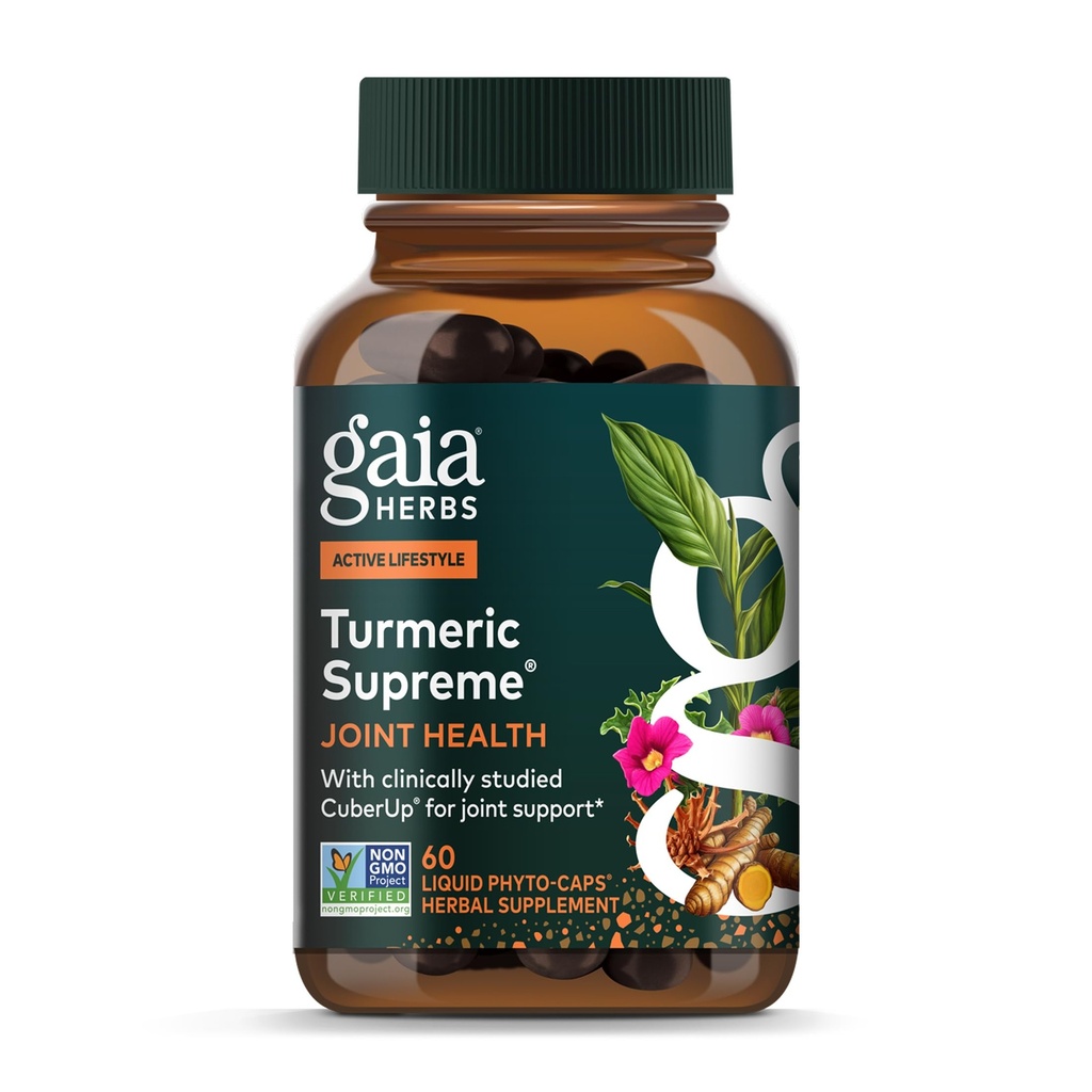 Gaia Herbs Turmeric Supreme Joint Health - Joint Support Supplement - med Quercetin, Black Pepper, Boswellia, Ginger Root, Curcuminoids, & mer - 60 Flytende Phyto-Capsules (15-dagers Supply)