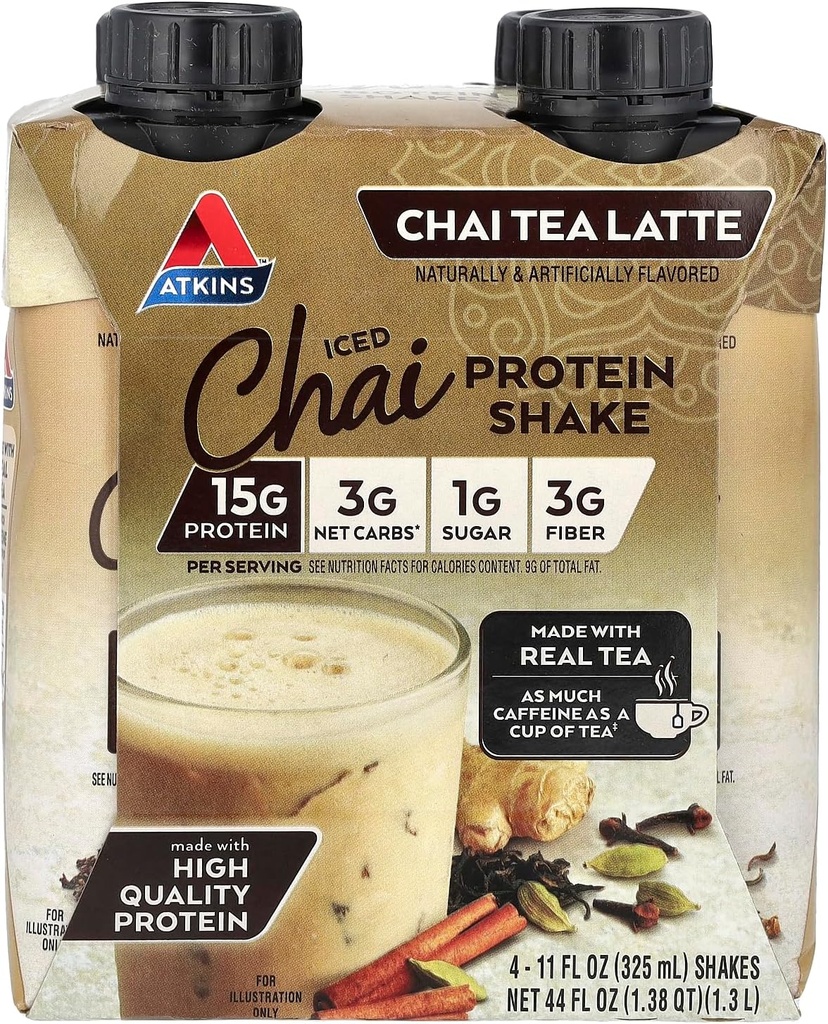 Atkins Iced Chai Tea Latte Protein-Rich Shake, Keto Vennlig og Glutenfri. (4 Shakes)